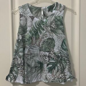 Tryst Green Butterfly & Tropical Leaf Tank Top XL